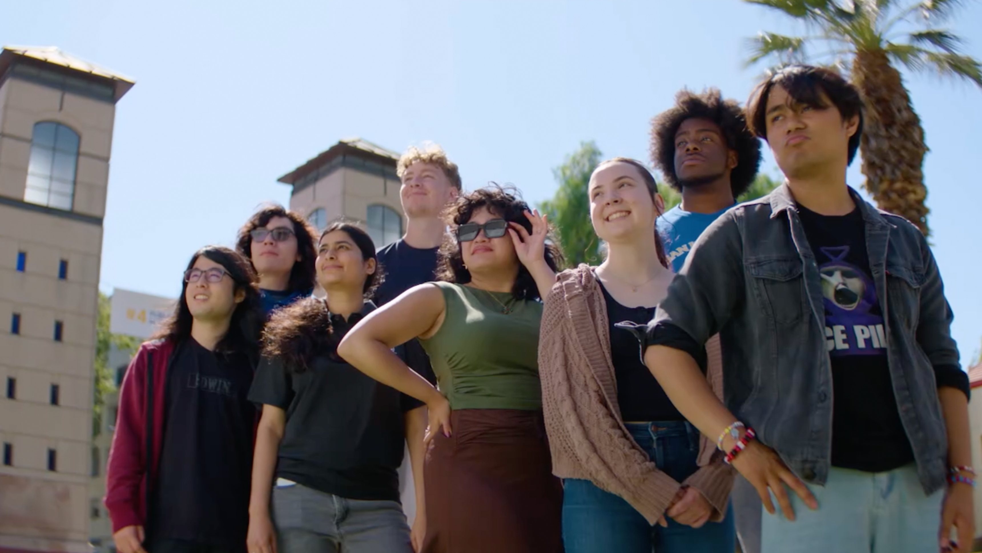 A group of spartans looking out upon the campus