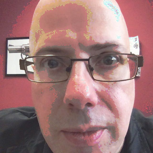 An extreme closeup of DMA faculty member James Morgan.