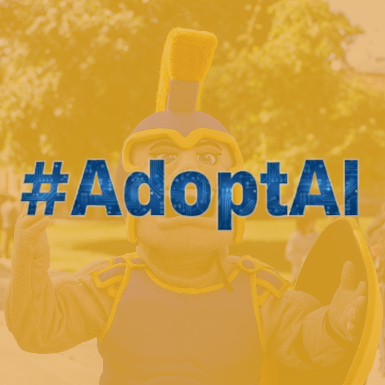 an image with the text #AdoptAI written in blue font