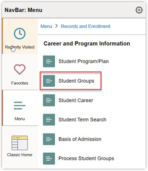 Navigation Bar to see Student Group
